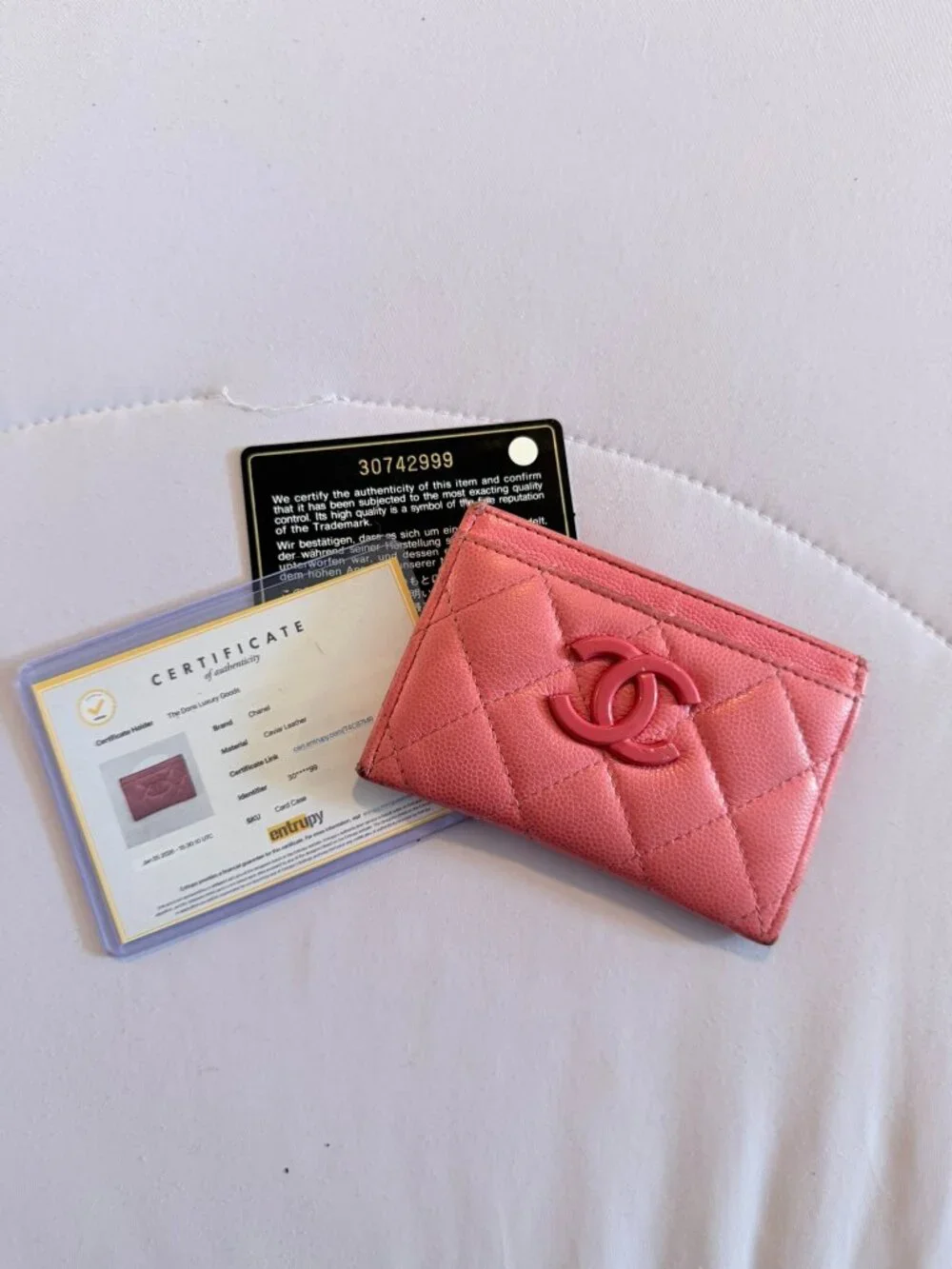 Chanel Pink Caviar Quilted Card Holder
